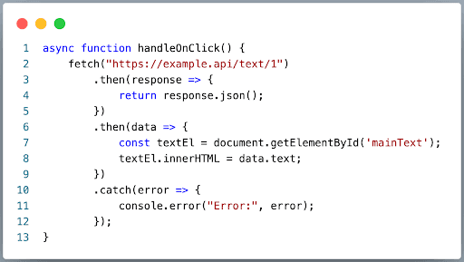 Handling mouse click using fetch function that returns Promise
